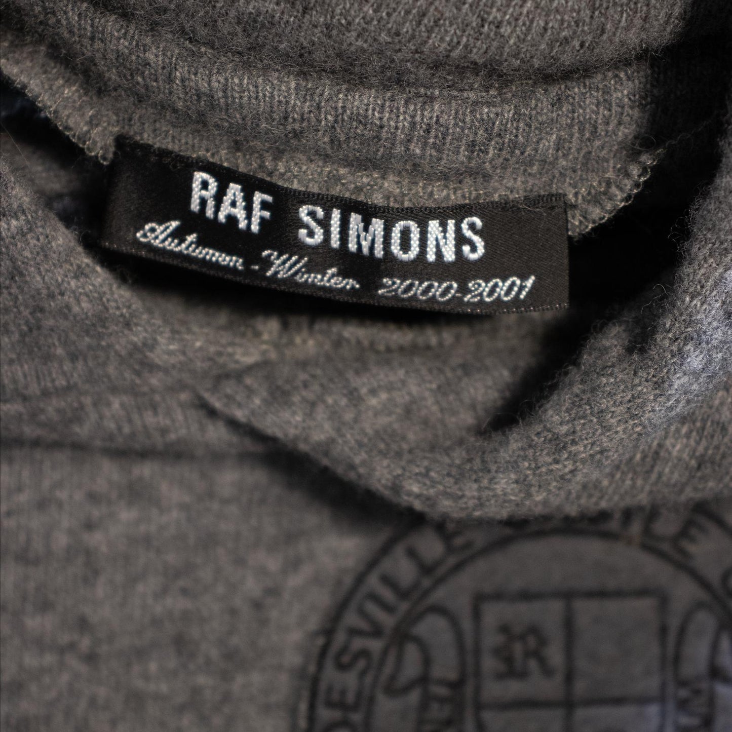 AW00 Raf Simons Grey Colligate Wool Hoodie