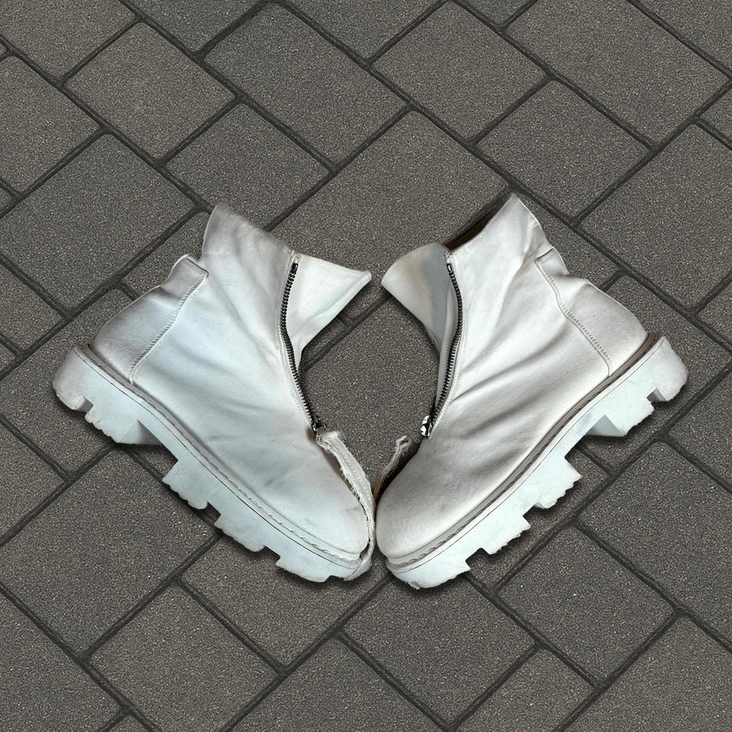 Rick Owens DRKSHDW White Front Zip Megatooth Boots