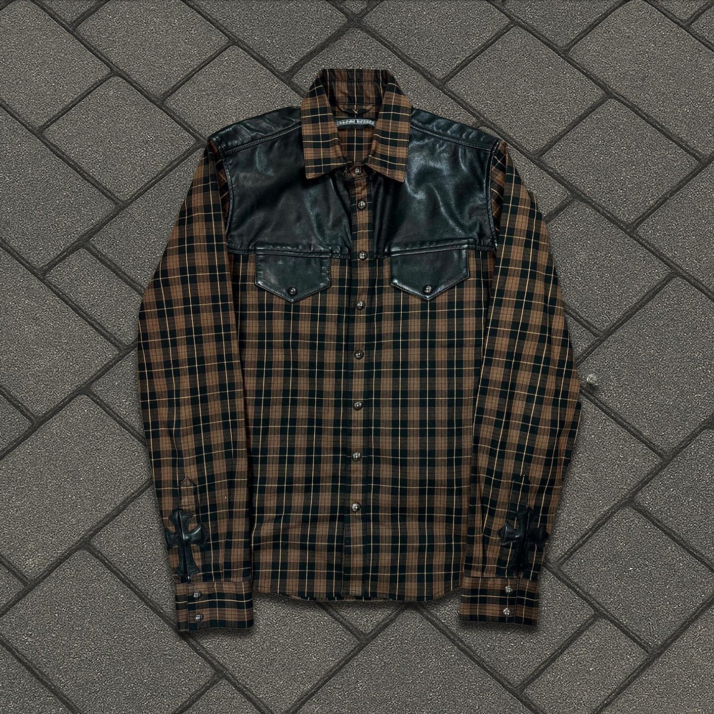 Chrome Hearts Brown Lamb Leather Cross Patch Flannel