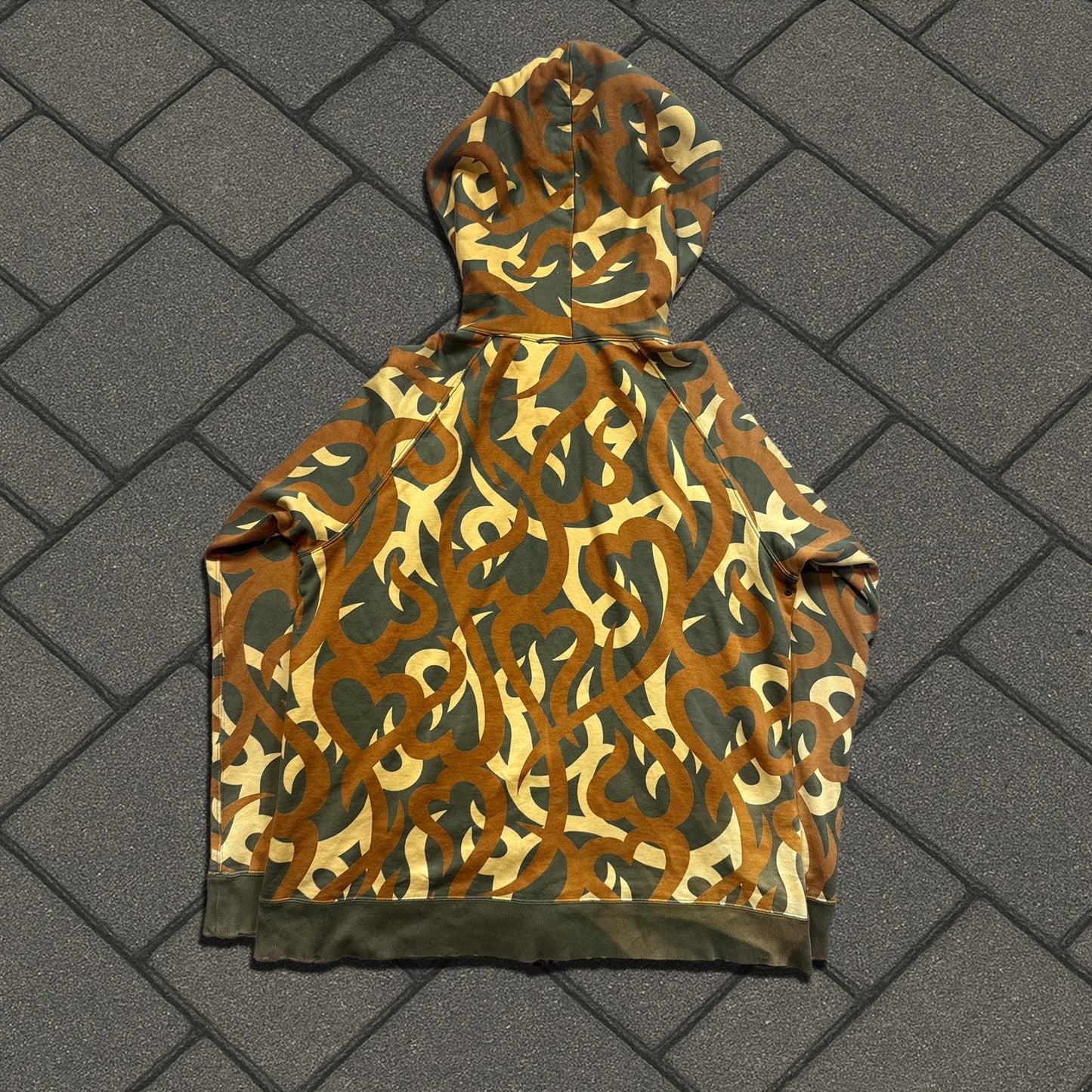 AW04 Number (N)ine Green Tribal Camo Zip Up Hoodie