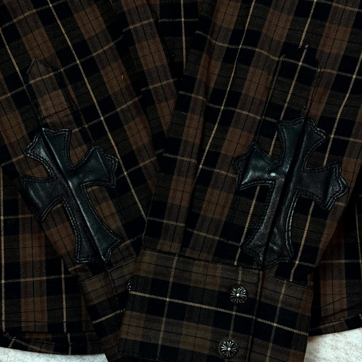 Chrome Hearts Brown Lamb Leather Cross Patch Flannel
