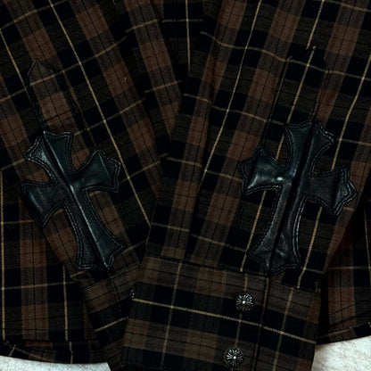 Chrome Hearts Brown Lamb Leather Cross Patch Flannel