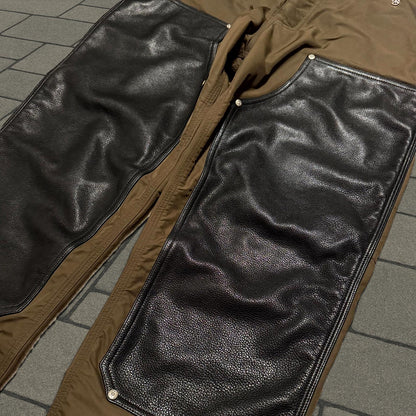 Chrome Hearts Brown Leather Knee Pink Cross Carpenter Pants