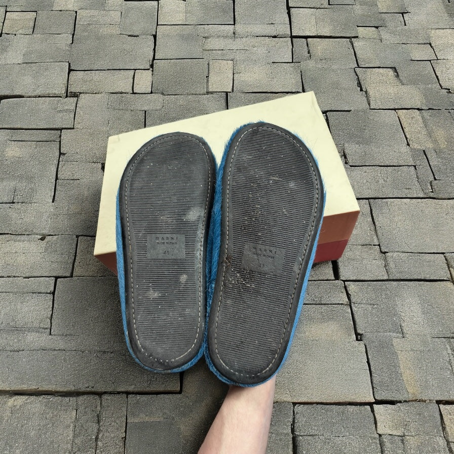 Marni Blue Horsehair Mules