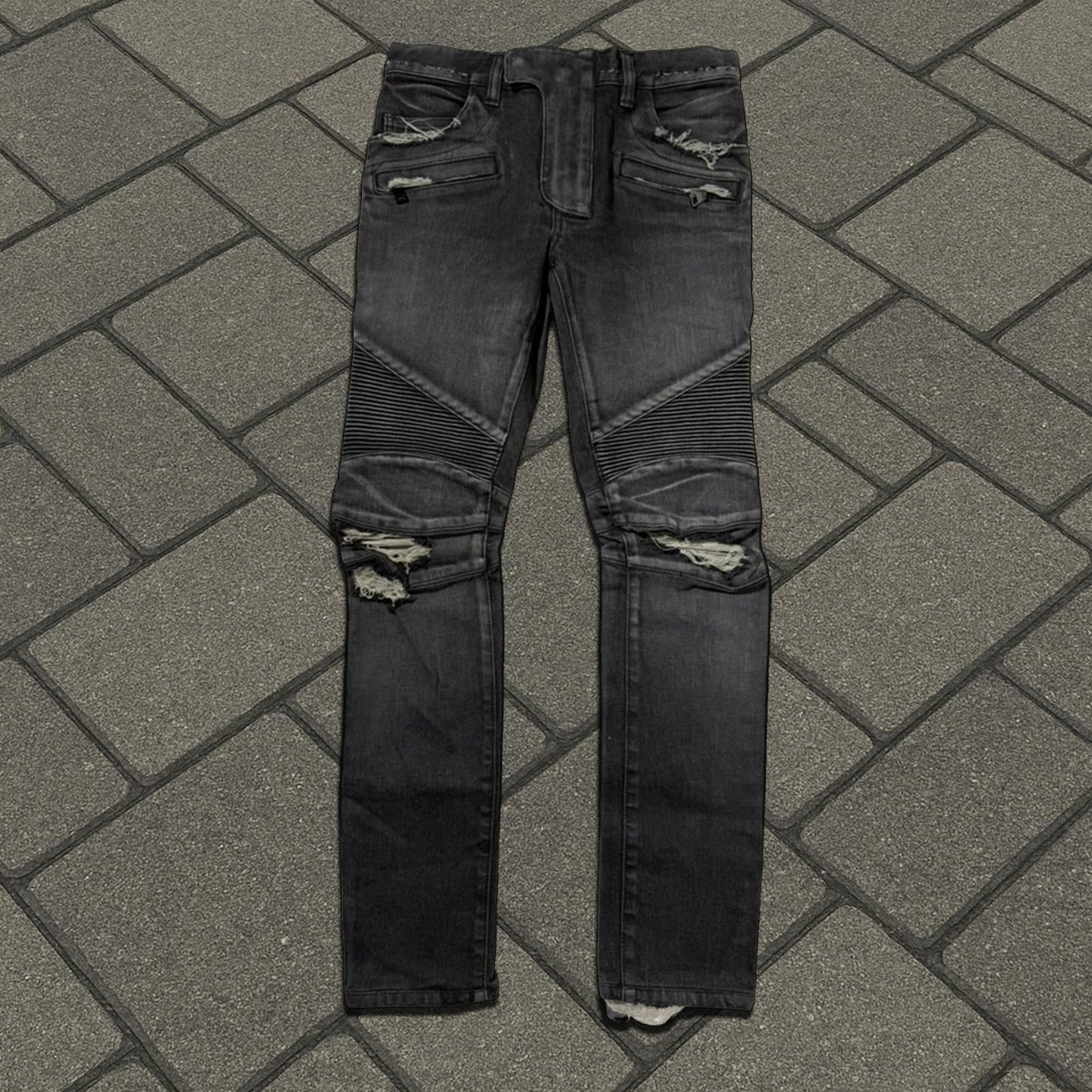 AW15 Balmain Black Biker Denim (