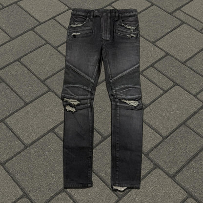 AW15 Balmain Black Biker Denim (