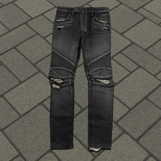 AW15 Balmain Black Biker Denim (