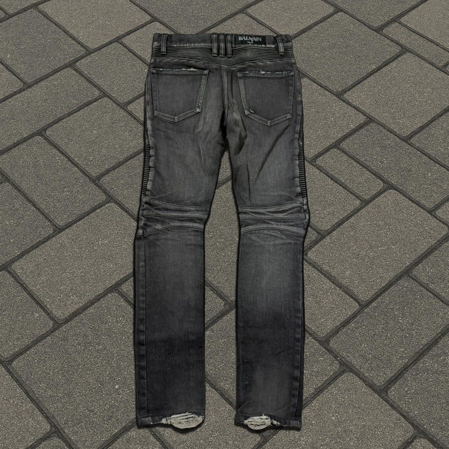 AW15 Balmain Black Biker Denim (