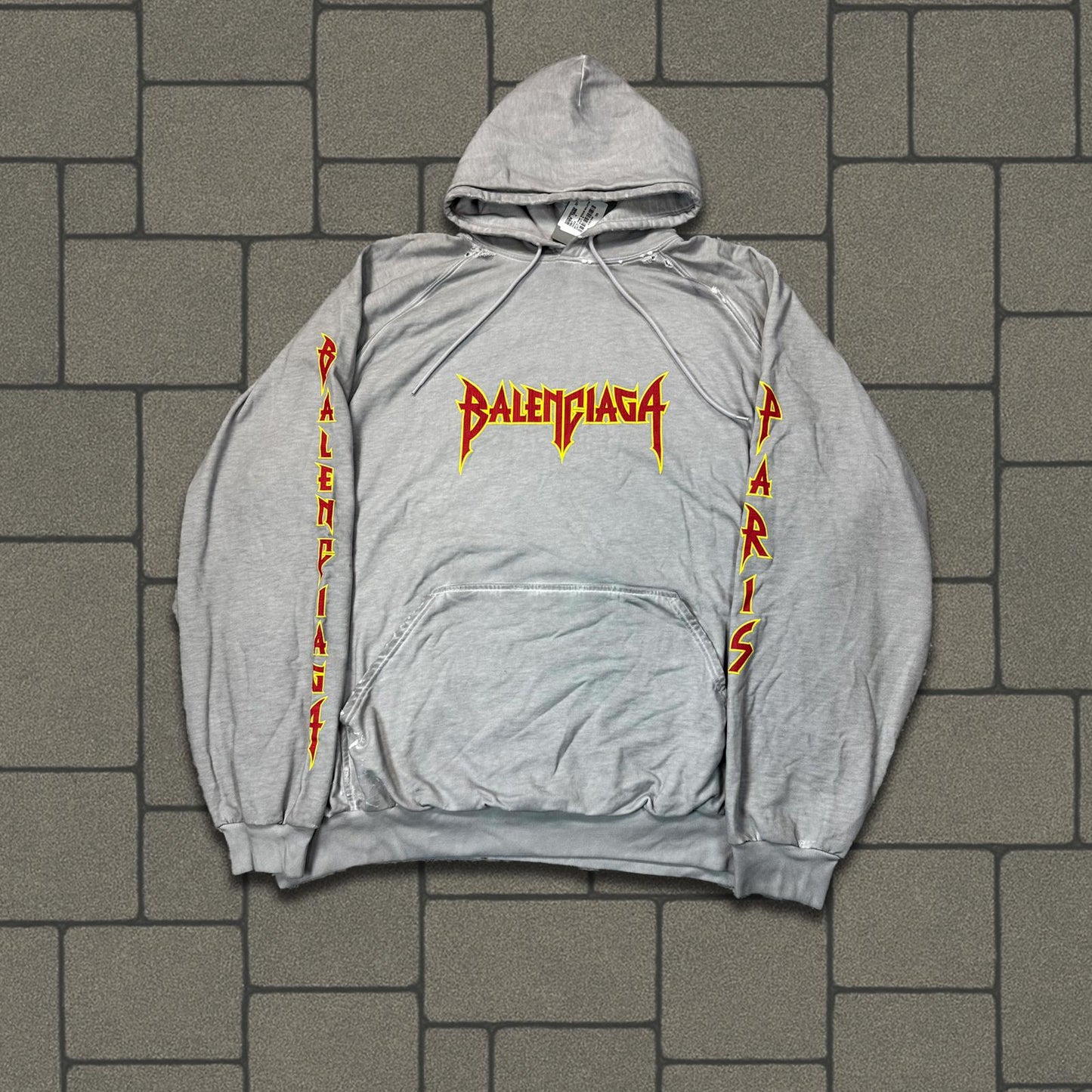 2021 Balenciaga Grey Metal Logo Hoodie