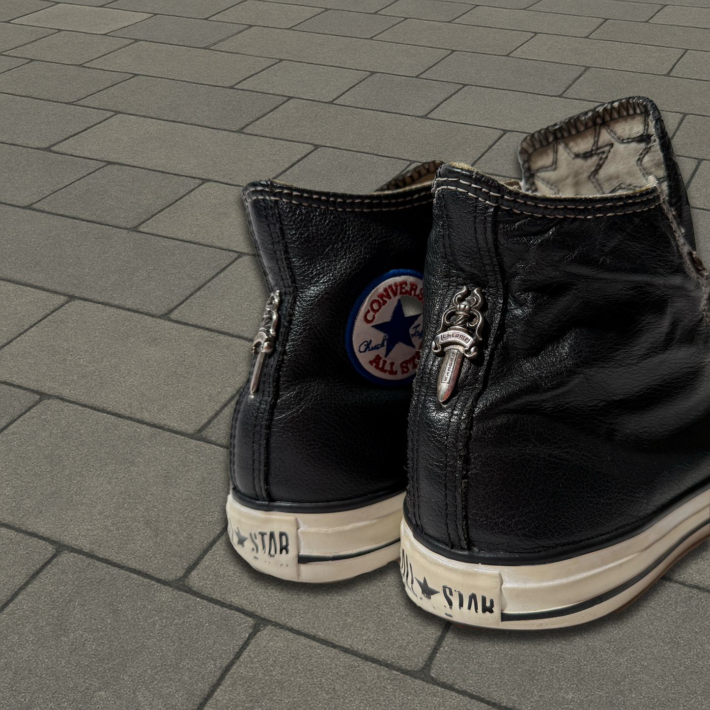 Chrome Hearts Black Leather Star Patch Converse