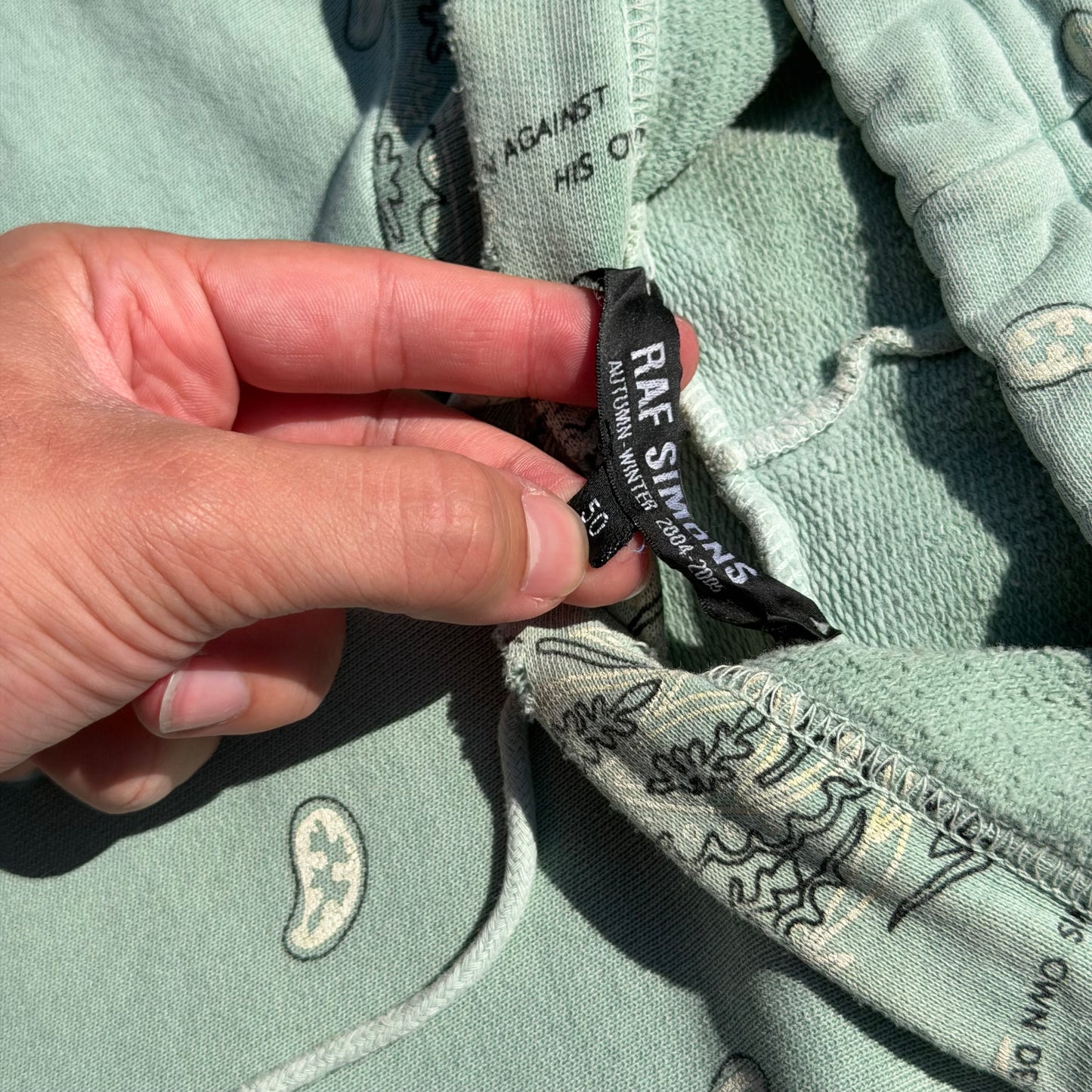 AW04 Raf Simons Mint Pocketless Paisley Hoodie