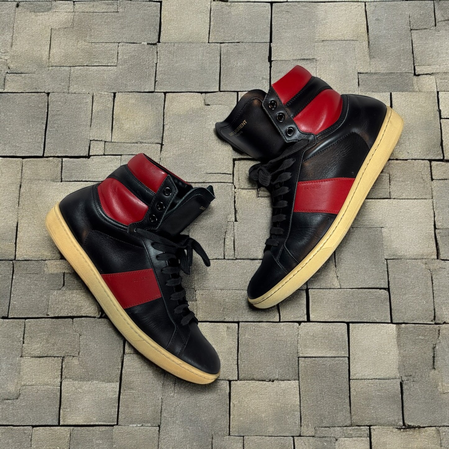 Saint Laurent Paris SL/02H Red Hi Top Sneakers