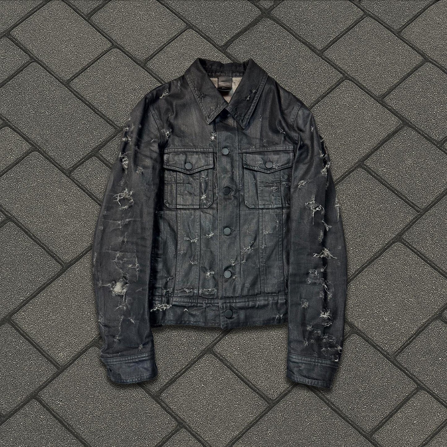 SS04 Dior Homme Waxed Strip Denim Jacket