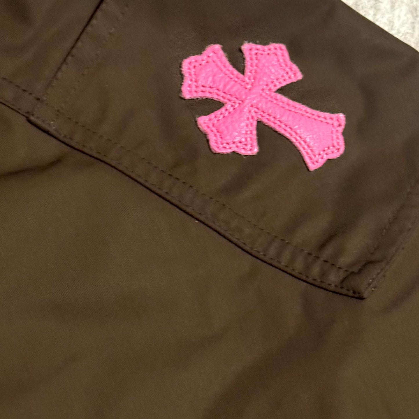 Chrome Hearts Brown Leather Knee Pink Cross Carpenter Pants