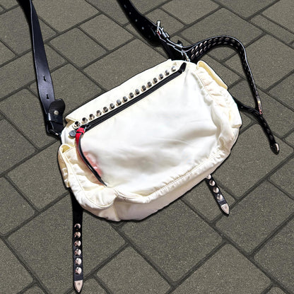 Prada White Nylon Studded Messenger Bag