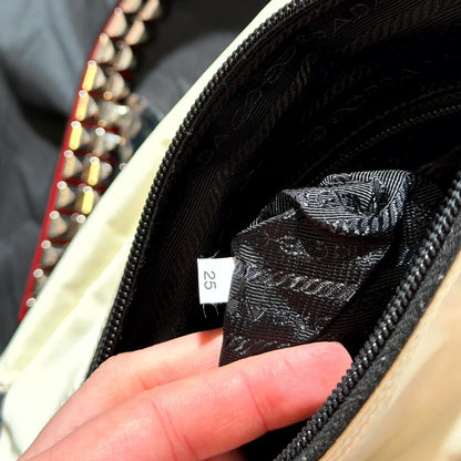 Prada White Nylon Studded Messenger Bag
