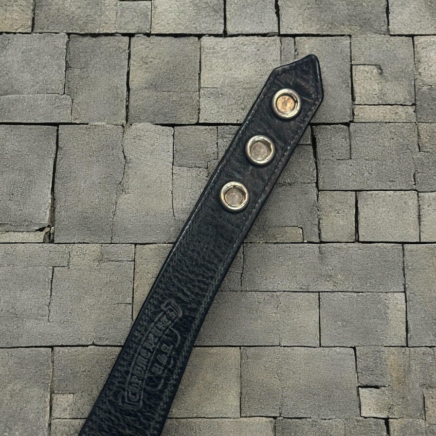 Chrome Hearts Black Leather Crossball 3 Snap Bracelet