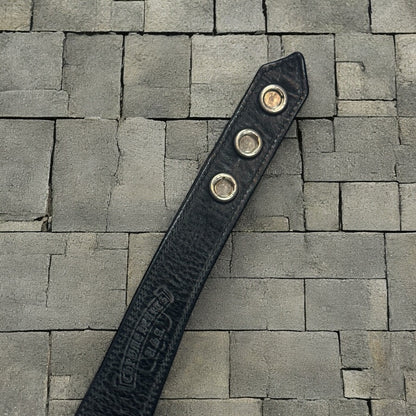 Chrome Hearts Black Leather Crossball 3 Snap Bracelet
