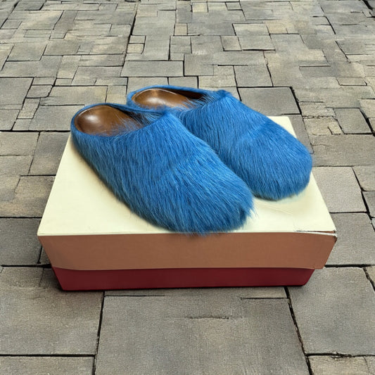 Marni Blue Fur Mules