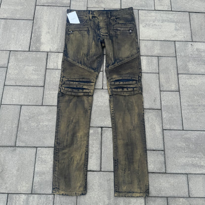 Balmain Gold Waxed Biker Denim