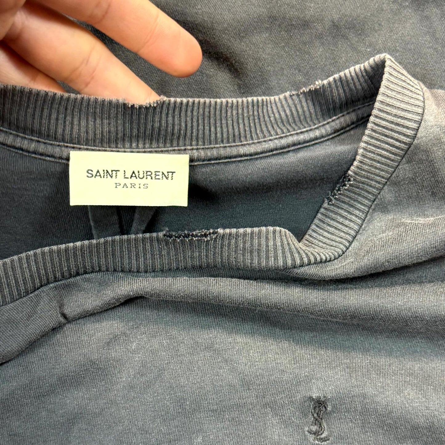 2016 Saint Laurent Paris Distressed Grey Tee