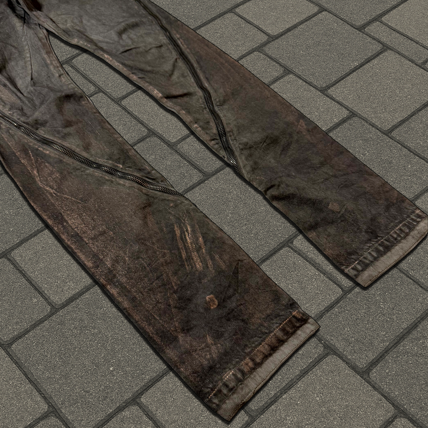 SS09 Rick Owens Gold Wax Strutter Banana Cut Denim