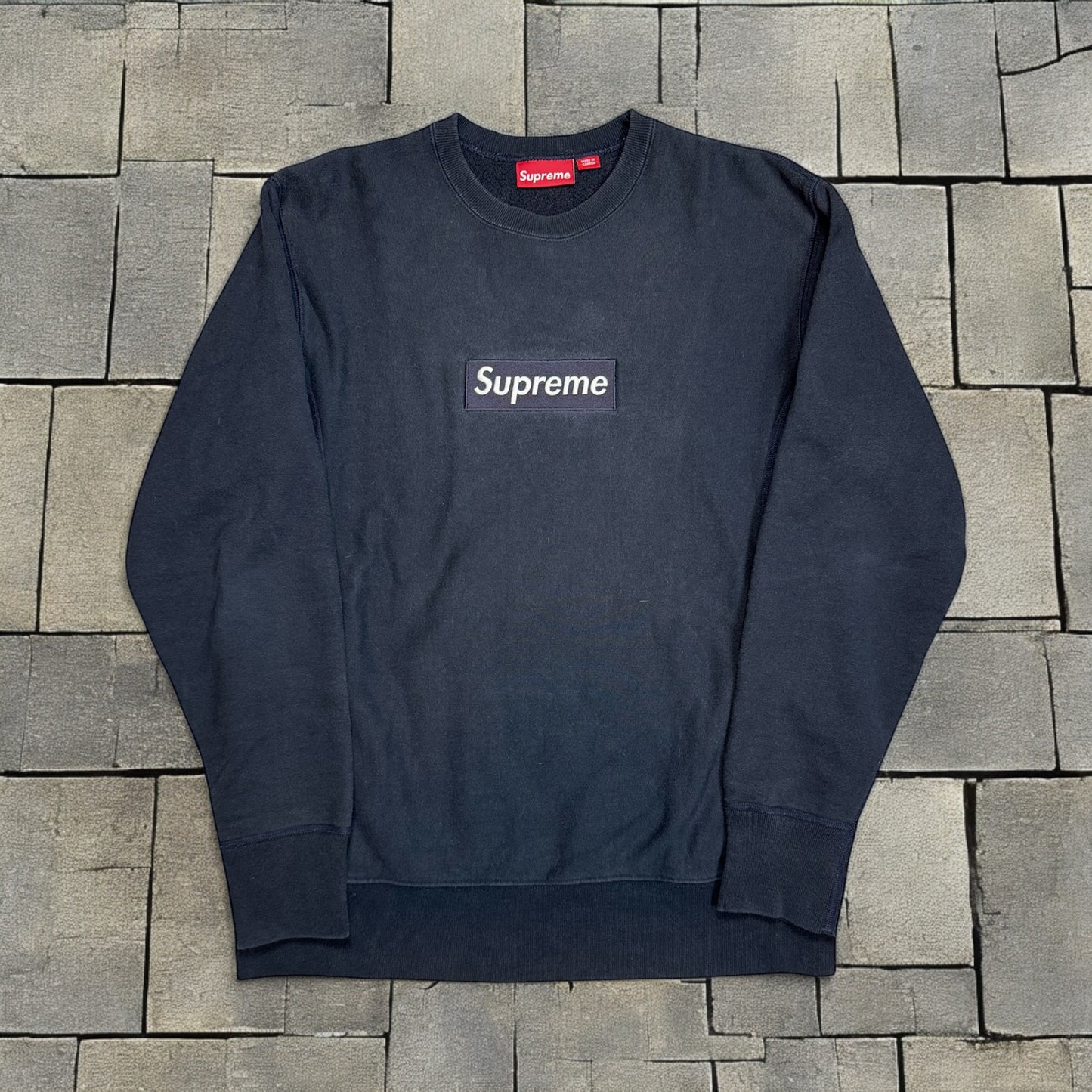 2001 Supreme Navy Box Logo Crewneck