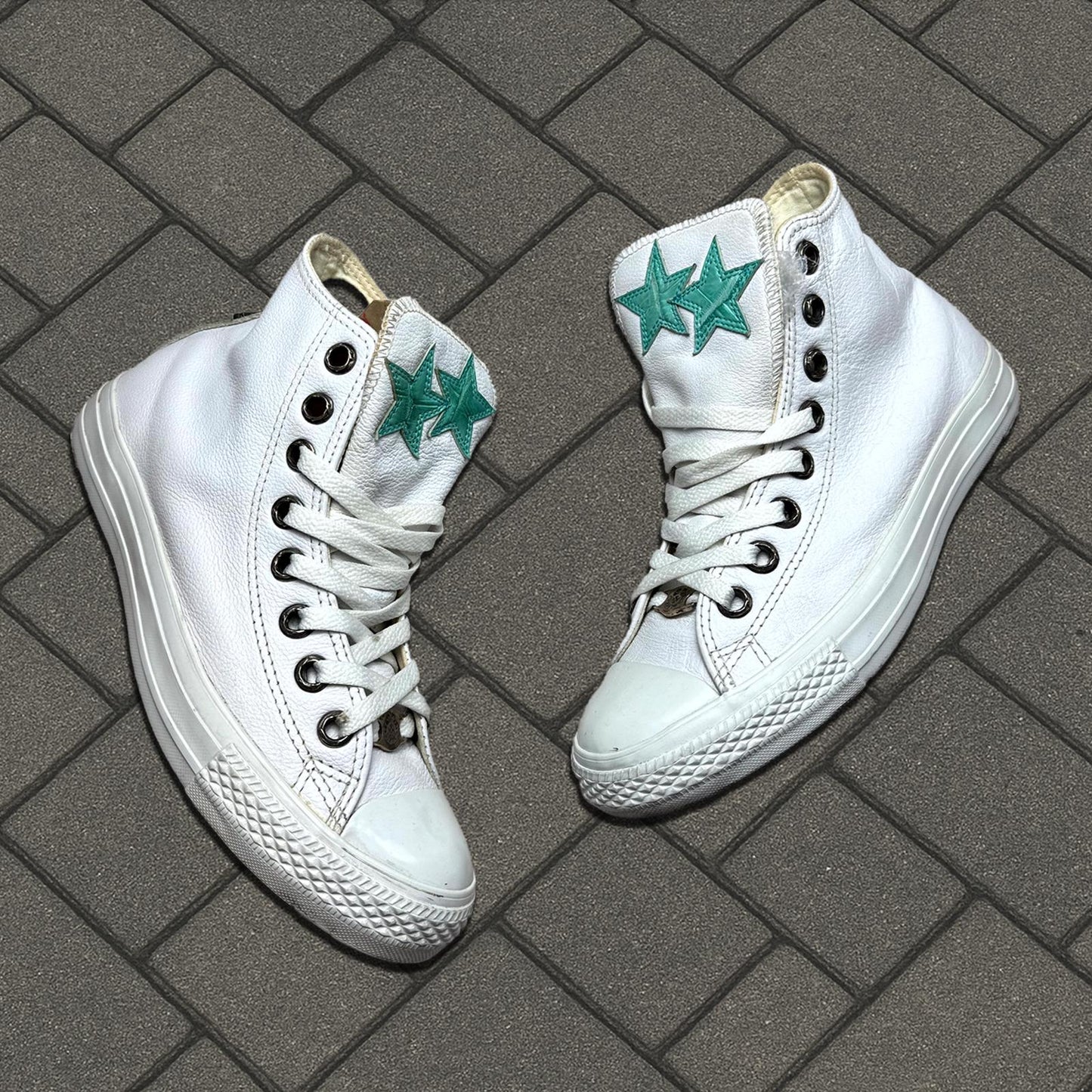 Chrome Hearts Seafoam Green Crocodile Patch Leather Converse