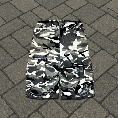 Balenciaga Trompe Loeil Snow Camo Destroyed Shorts