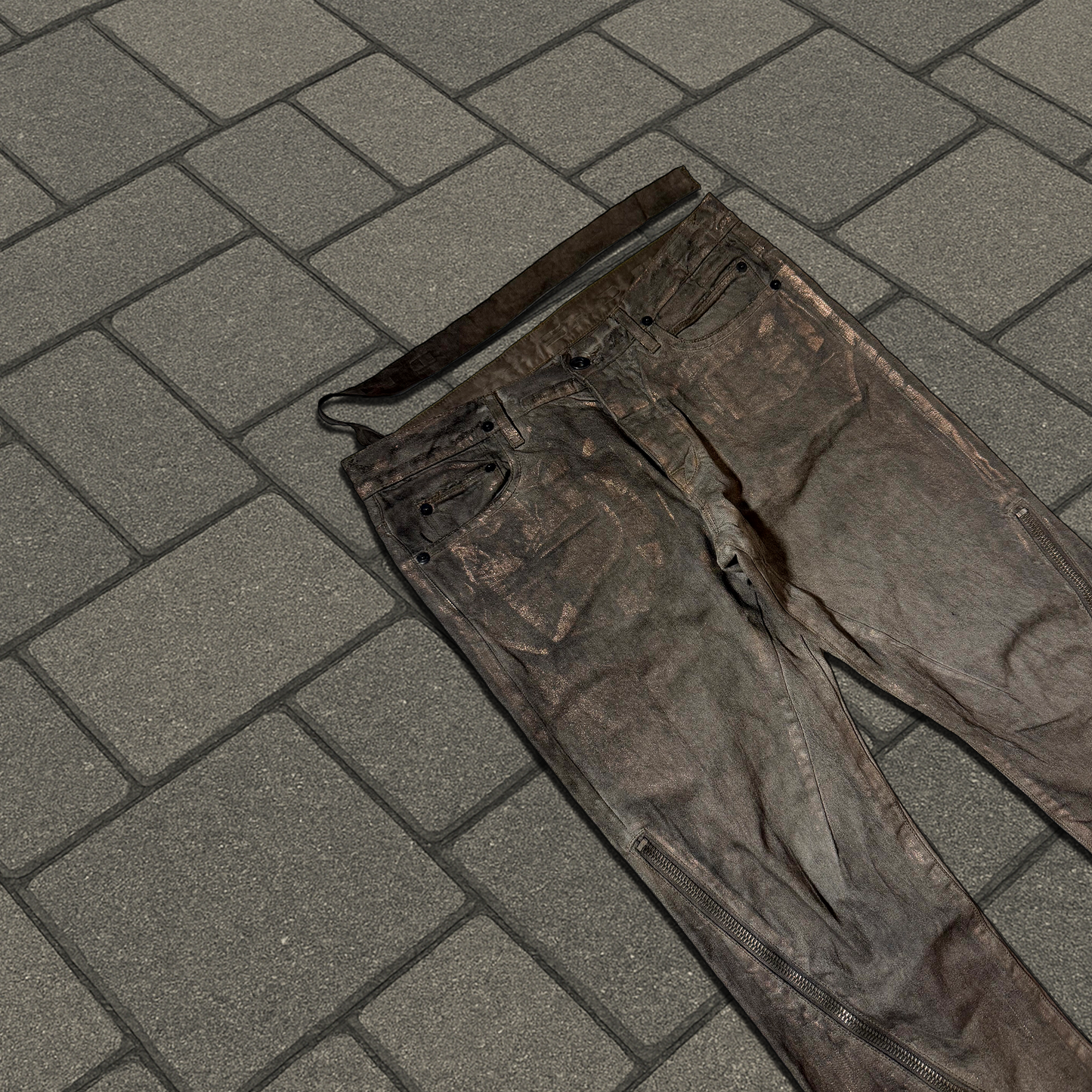 SS09 Rick Owens Gold Wax Strutter Banana Cut Denim