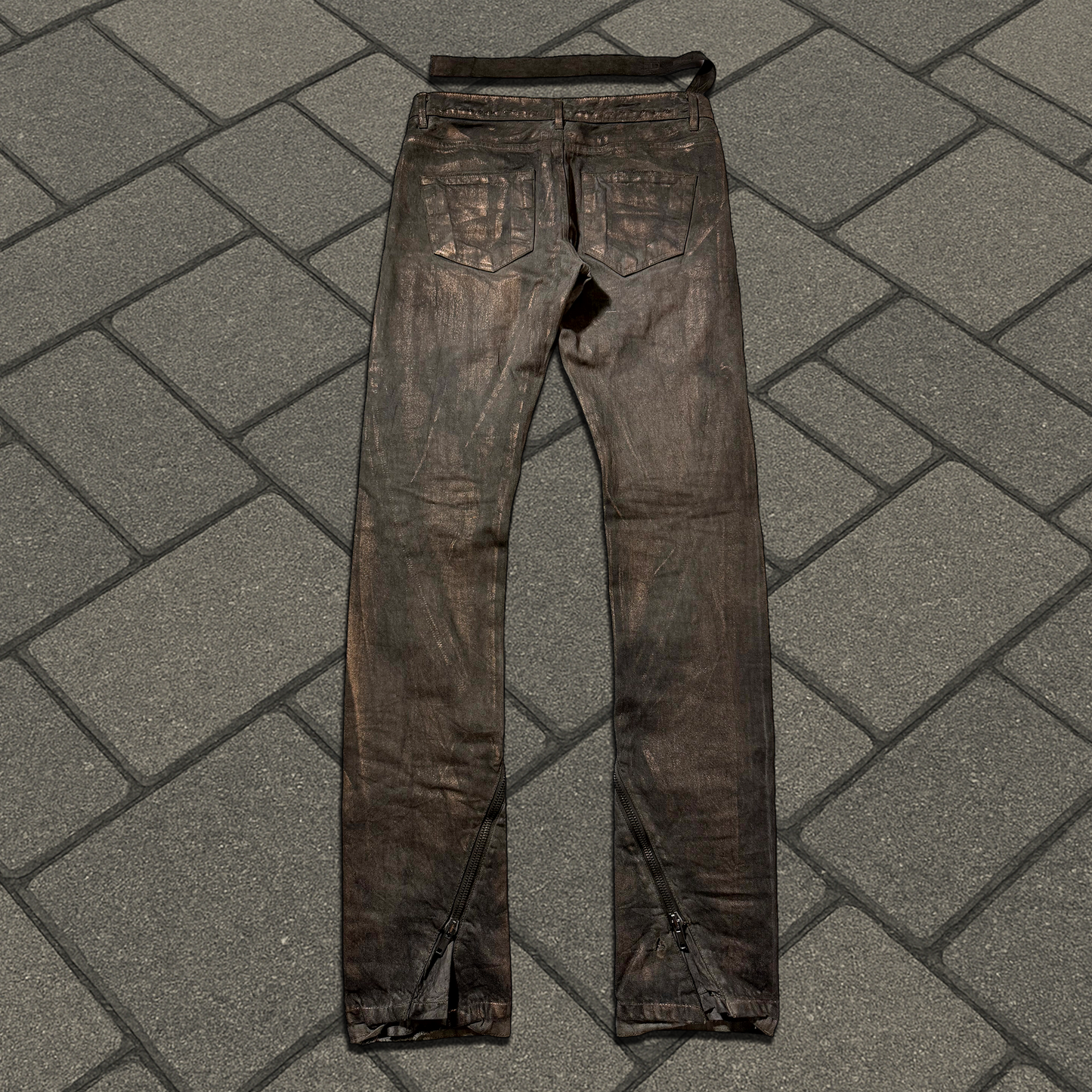 SS09 Rick Owens Gold Wax Strutter Banana Cut Denim