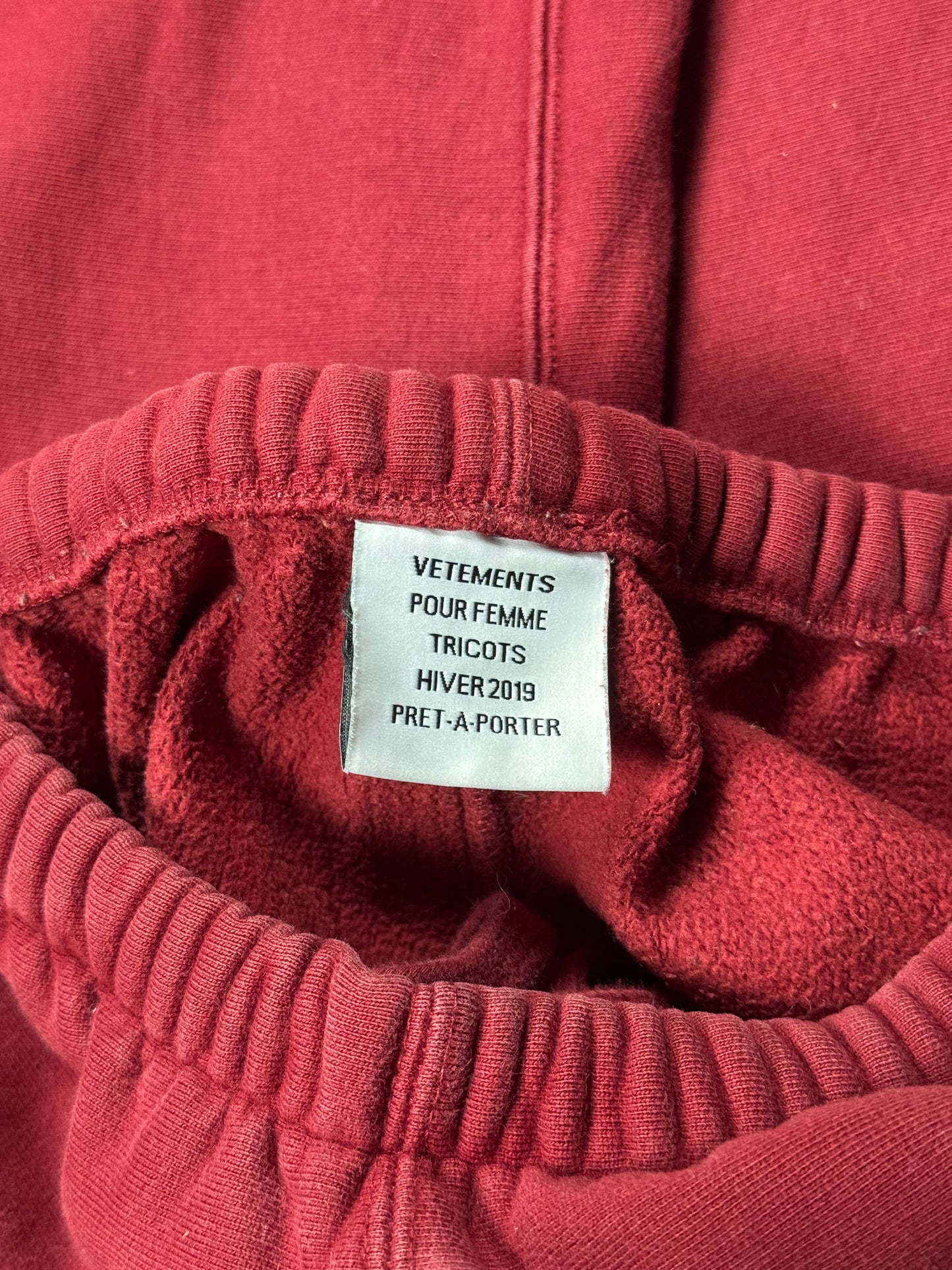 AW19 Vetements Red Spellout Sweatpants