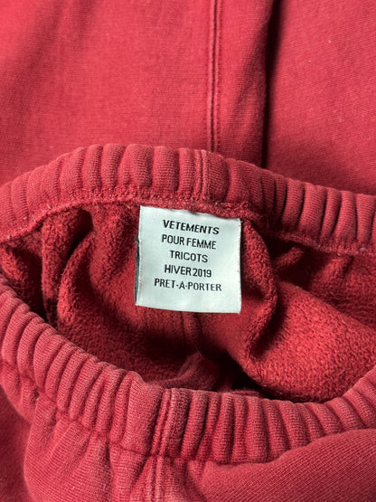 AW19 Vetements Red Spellout Sweatpants
