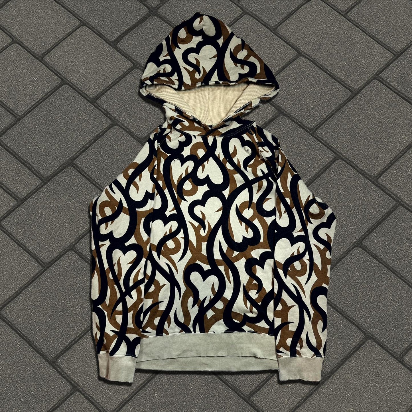 AW04 Number (N)ine Beige Tribal Camo Pullover Hoodie