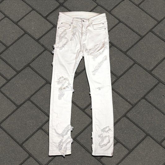 Rick Owens DRKSHDW Slashed White Detroit Cut Denim