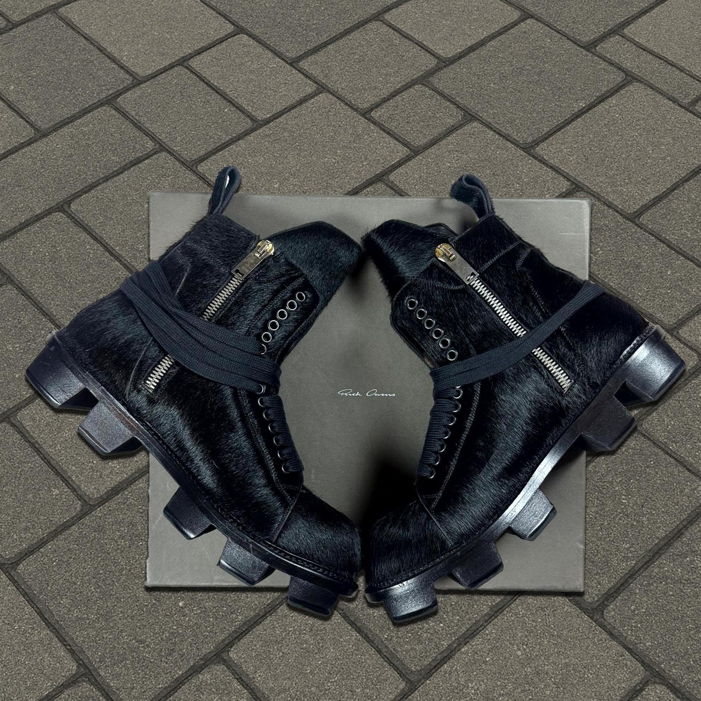 FW13 Rick Owens ‘Plinth’ Black Pony Hair Megatooth Boots