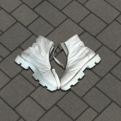 Rick Owens DRKSHDW White Front Zip Megatooth Boots