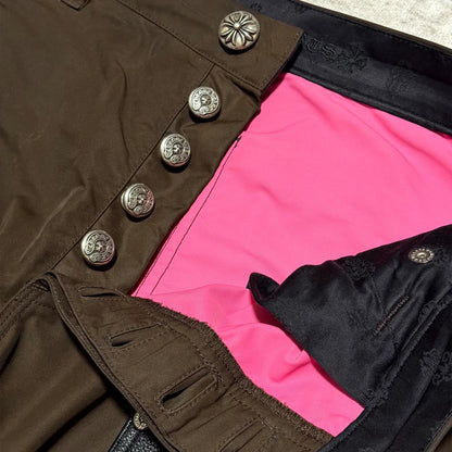 Chrome Hearts Brown Leather Knee Pink Cross Carpenter Pants