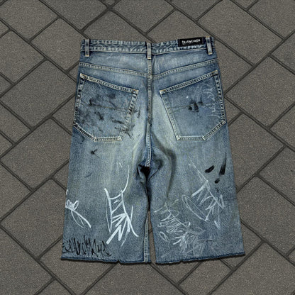 Balenciaga Graffiti Skater Denim Shorts