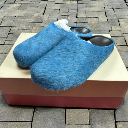 Marni Blue Horsehair Mules