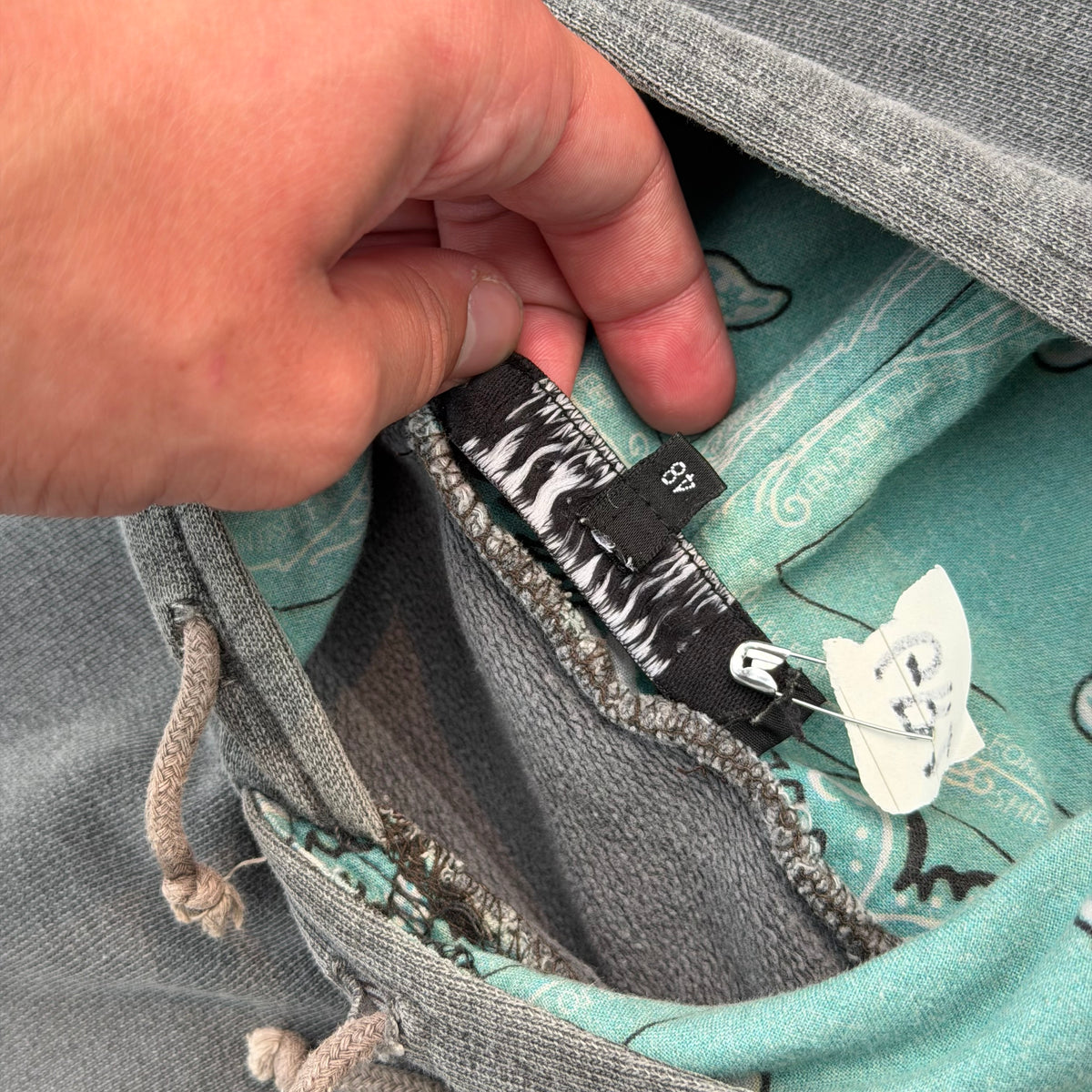 AW04 Raf Simons Grey/Seafoam Reverse Paisley Hoodie
