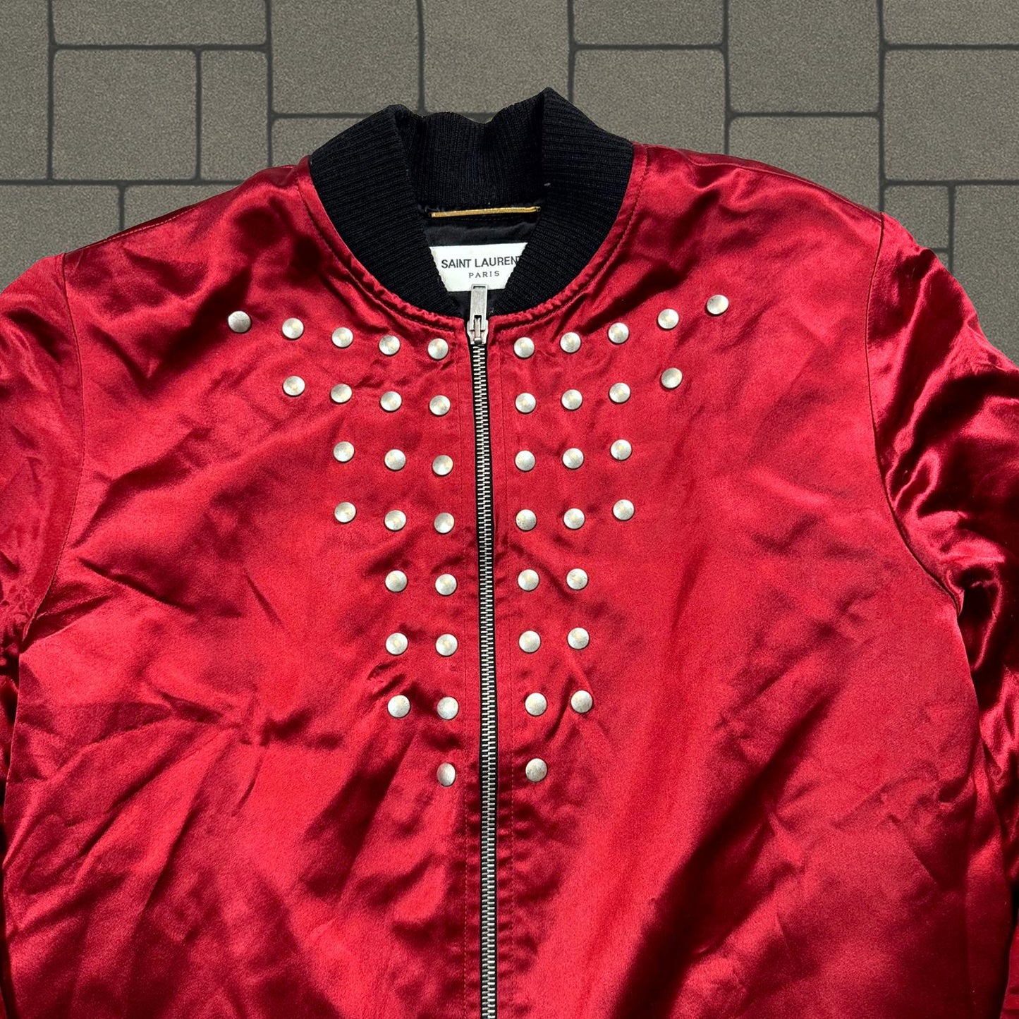 2019 Saint Laurent Paris Red Studded Silk Jacket