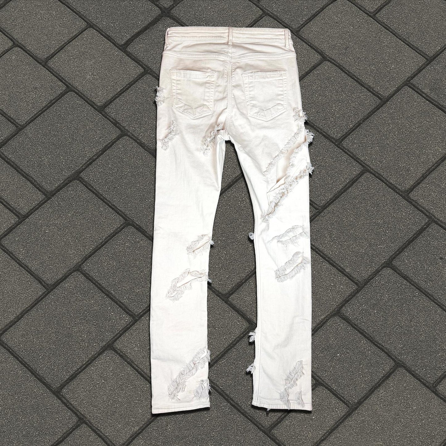 Rick Owens DRKSHDW Slashed White Detroit Cut Denim