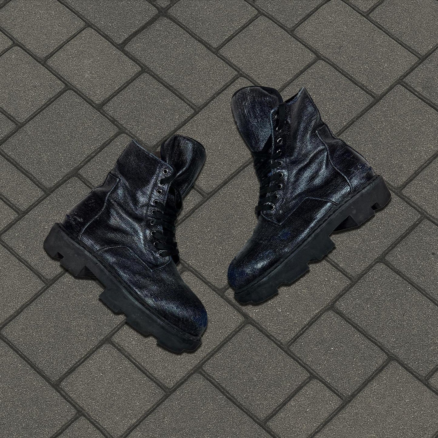 Rick Owens Black Waxed Megatooth Boots