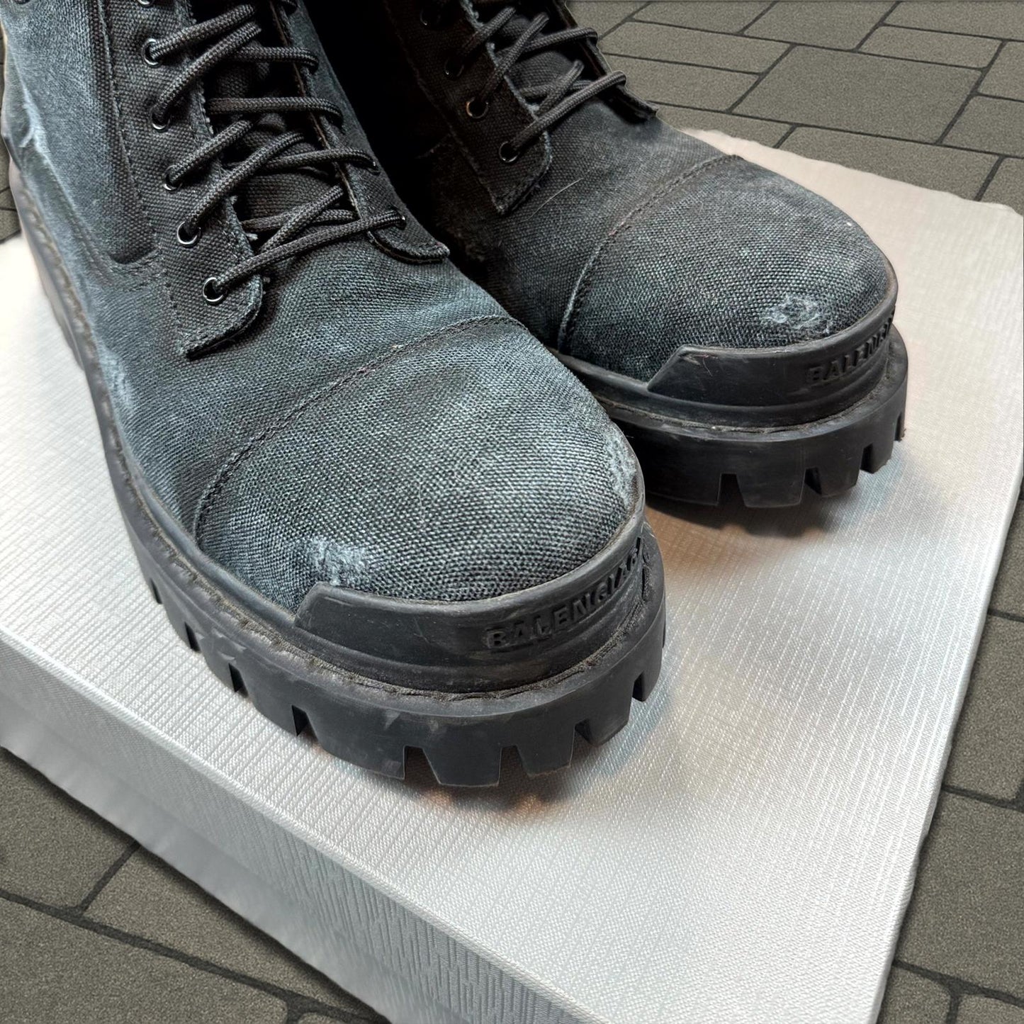 Balenciaga Distressed Canvas Strike Boots