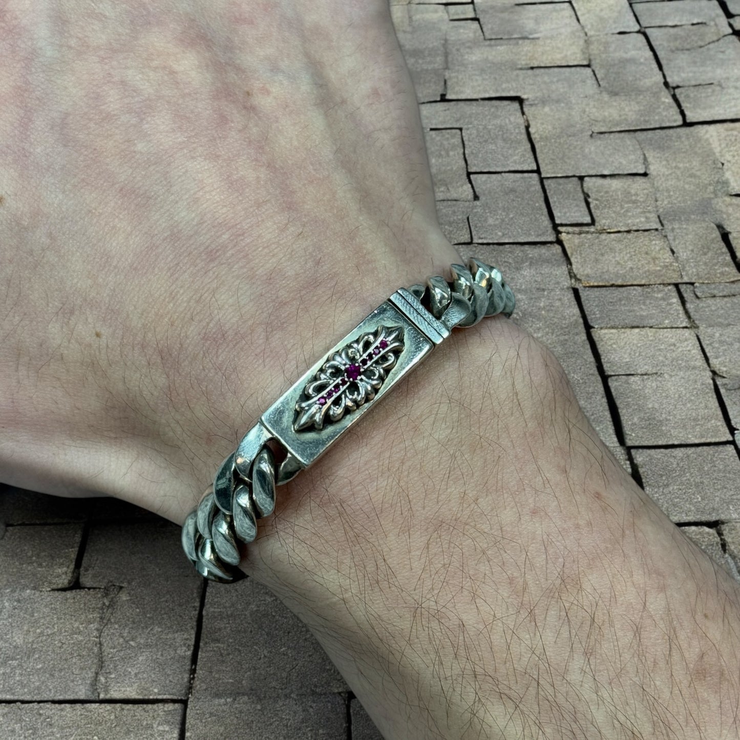Chrome Hearts Pink Sapphire Mini ID Bracelet