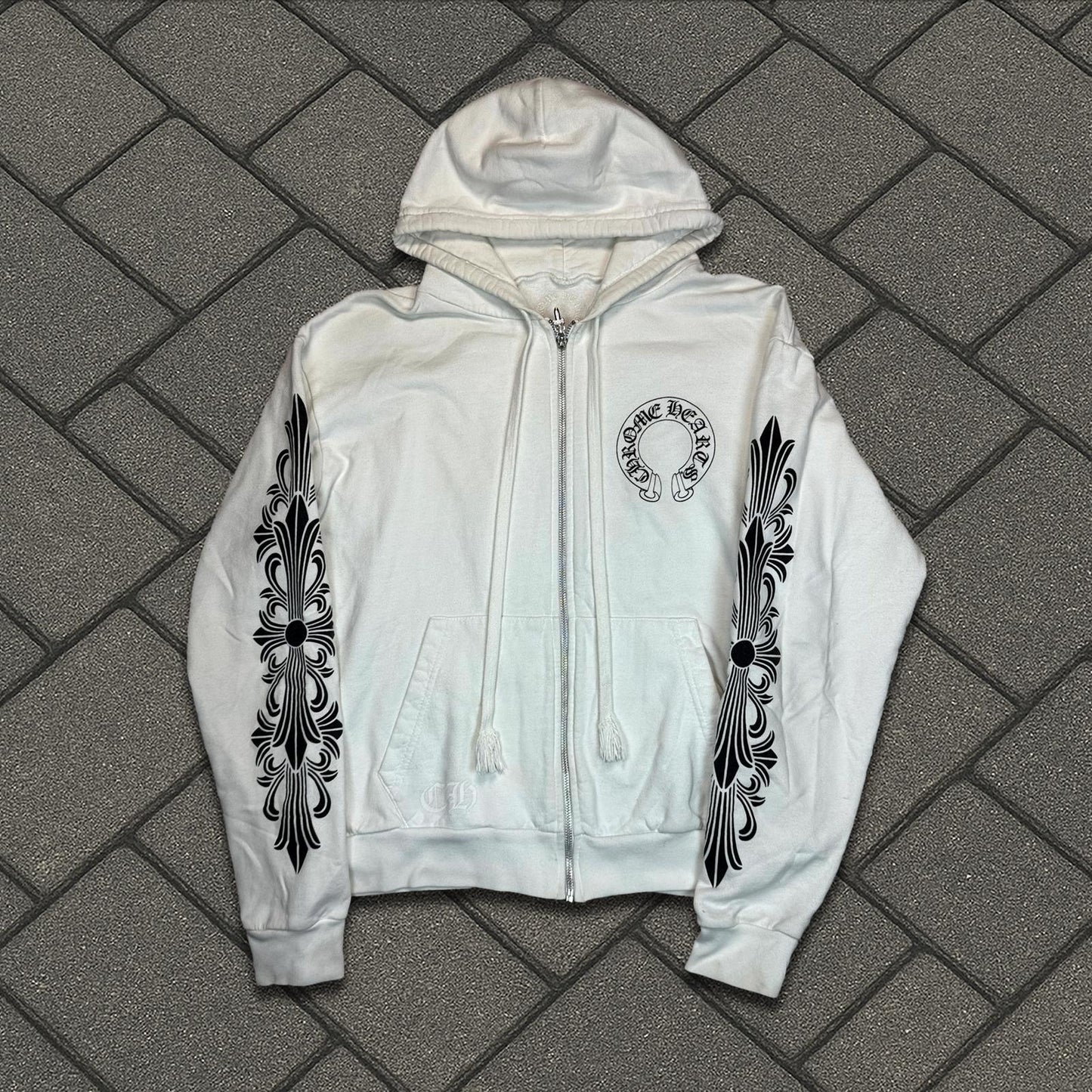 Chrome Hearts White Horseshoe Zip Up Hoodie