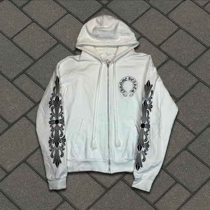 Chrome Hearts White Horseshoe Zip Up Hoodie