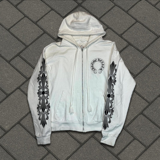 Chrome Hearts White Horseshoe Zip Up Hoodie