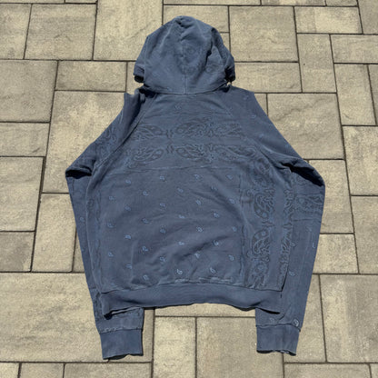 AW04 Raf Simons Blue Pocketless Paisley Hoodie